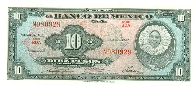 Anverso del Billete de 10 pesos (1967)
