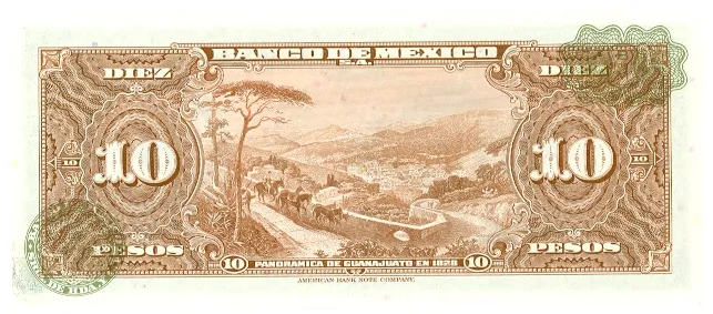 Reverso del Billete de 10 pesos (1967)