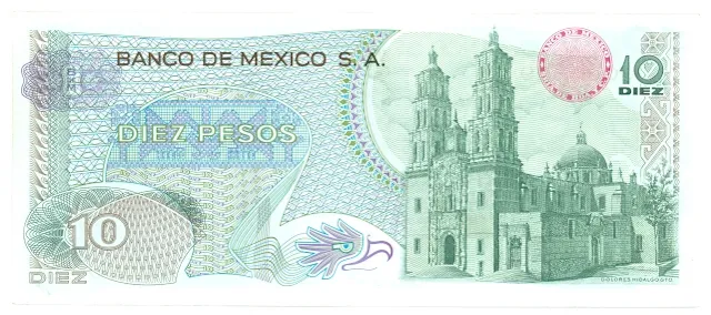 Reverso del Billete de 10 pesos (1969)