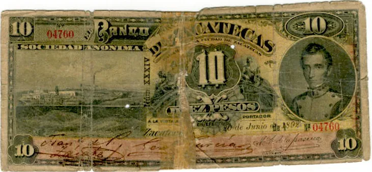 Anverso del Billete de 10 pesos (1892)
