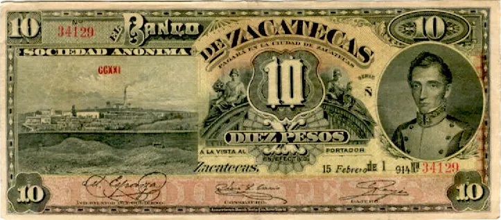 Anverso del Billete de 10 pesos (1914)