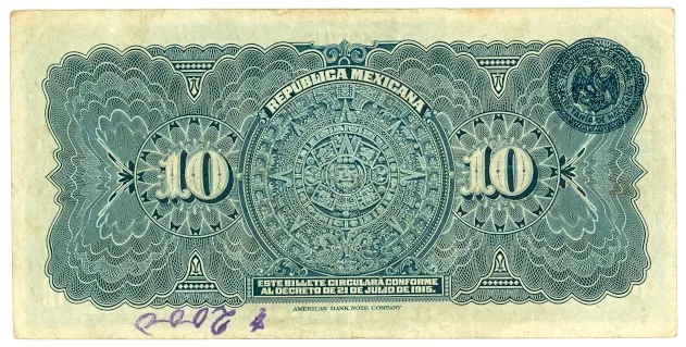 Reverso del Billete de 10 pesos (1915)