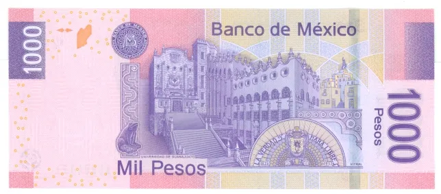 Reverso del Billete de 1,000 pesos de Miguel Hidalgo (2006)