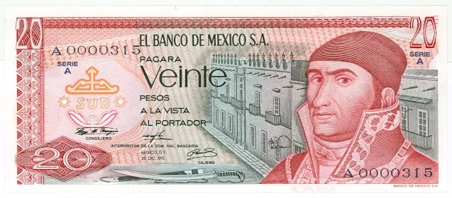 Anverso del Billete de 20 pesos (1972)
