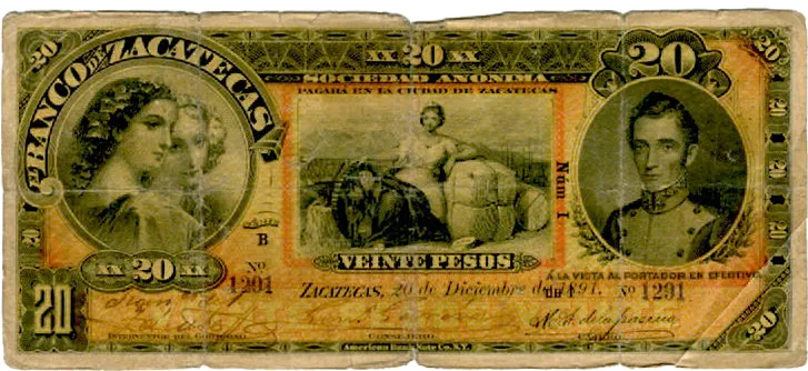 Anverso del Billete de 20 pesos (1891)