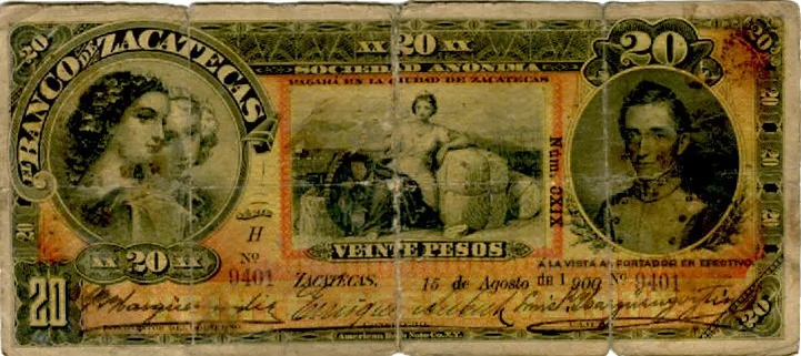 Anverso del Billete de 20 pesos (1900)