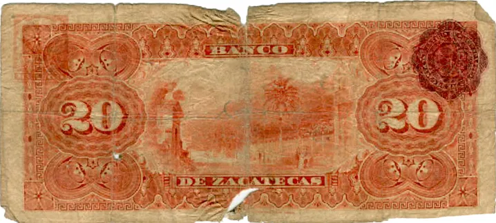 Reverso del Billete de 20 pesos (1908)