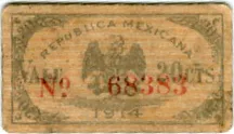 Anverso del Billete de 20 pesos (1914)