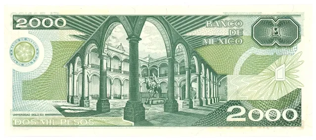 Reverso del Billete de 2,000 pesos (1983)