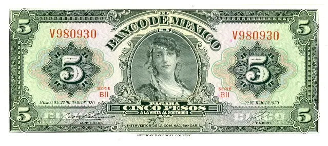 Anverso del Billete de 5 pesos (1970)
