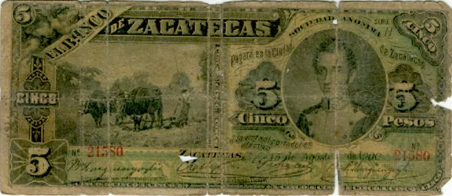 Anverso del Billete de 5 pesos (1900)