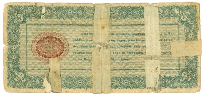 Reverso del Billete de 5 pesos (1914)