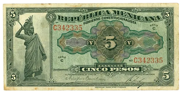 Anverso del Billete de 5 pesos (1915)