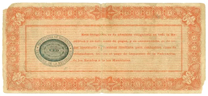 Reverso del Billete de 50 pesos (1914)
