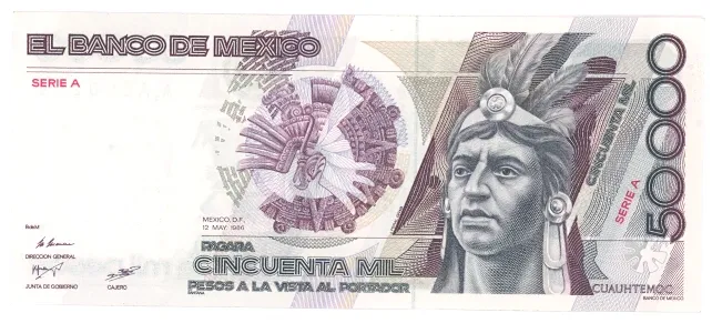 Anverso del Billete de 50,000 pesos (1986)