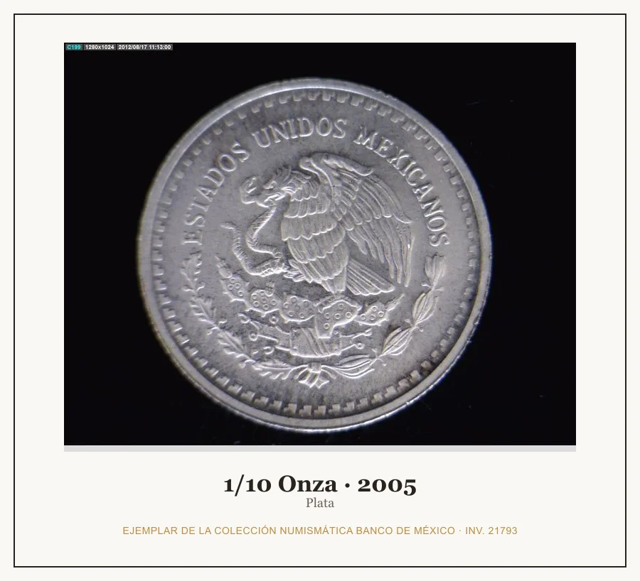 1/10 Onza · 2005 — Ejemplar de la Colección Numismática Banco de México, inv. 21793