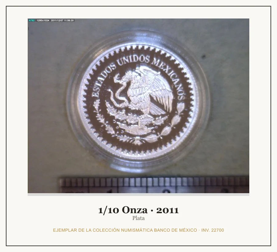 1/10 Onza · 2011 — Ejemplar de la Colección Numismática Banco de México, inv. 22700