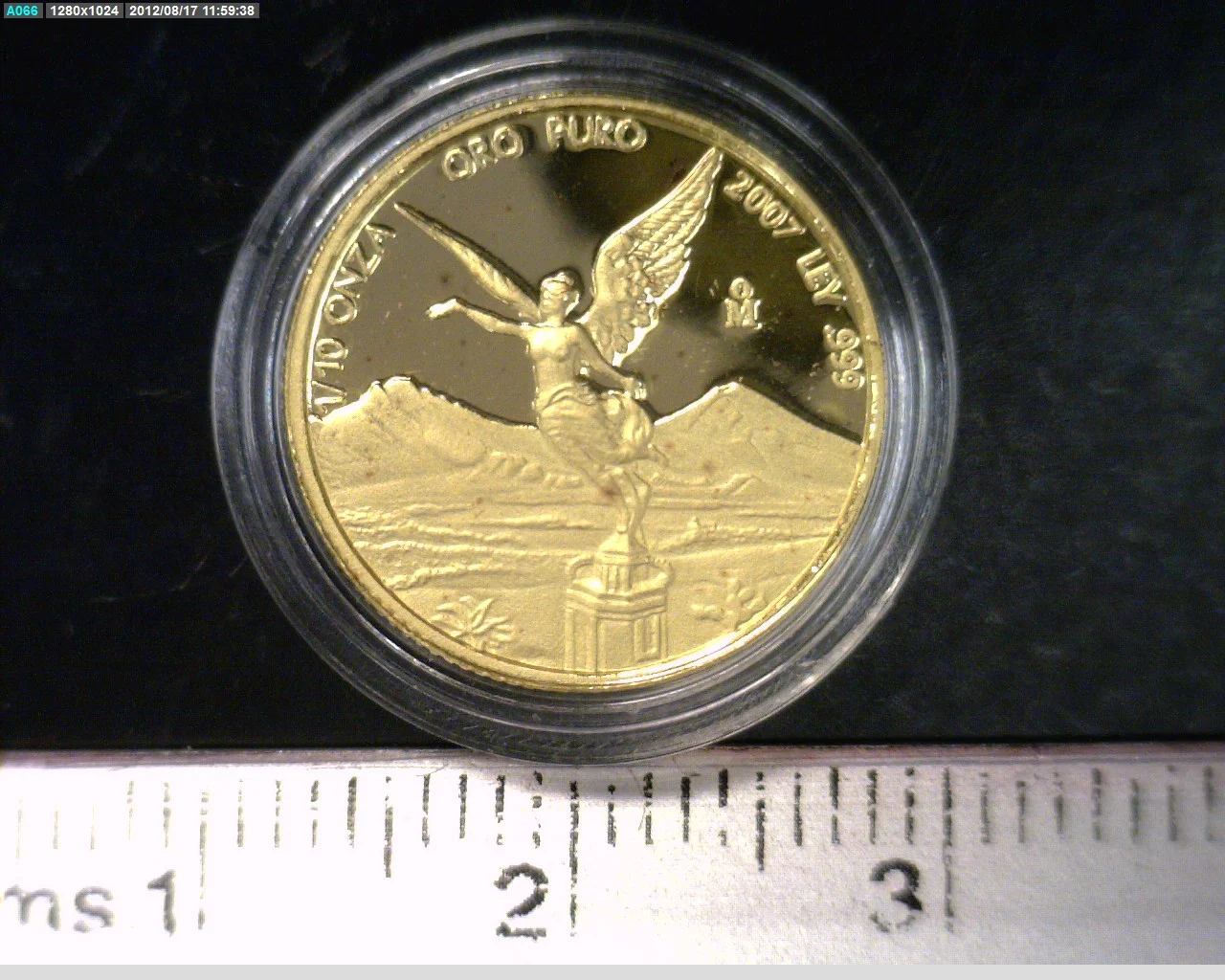 1/10 oz Libertad Oro 2007 (Espejo) · Inventario Banxico 21841 (reverso)