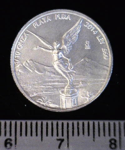 1/10 oz Libertad Plata 2014 · Inventario Banxico 23728 (reverso)