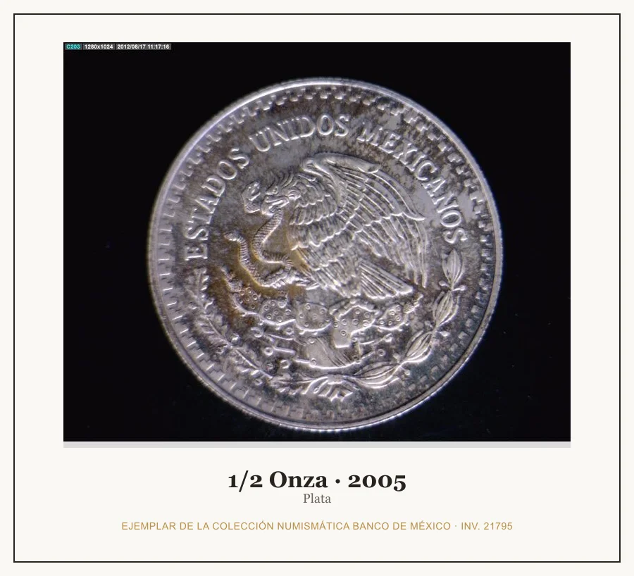 1/2 Onza · 2005 — Ejemplar de la Colección Numismática Banco de México, inv. 21795