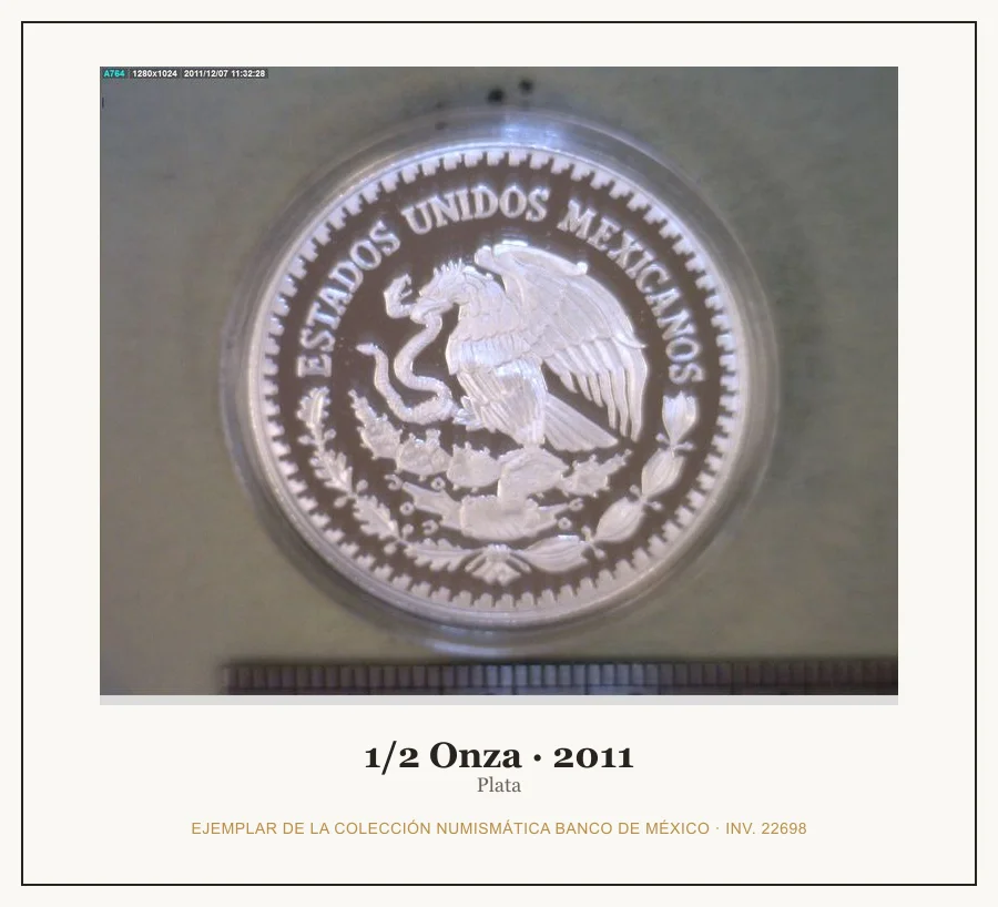1/2 Onza · 2011 — Ejemplar de la Colección Numismática Banco de México, inv. 22698