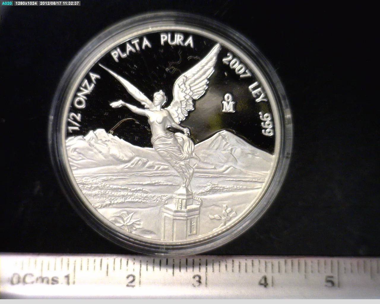 1/2 oz Libertad Plata 2007 (Espejo) · Inventario Banxico 21821 (reverso)