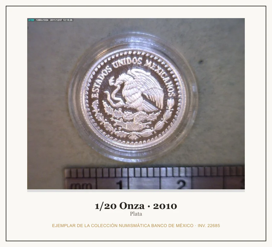 1/20 Onza · 2010 — Ejemplar de la Colección Numismática Banco de México, inv. 22685