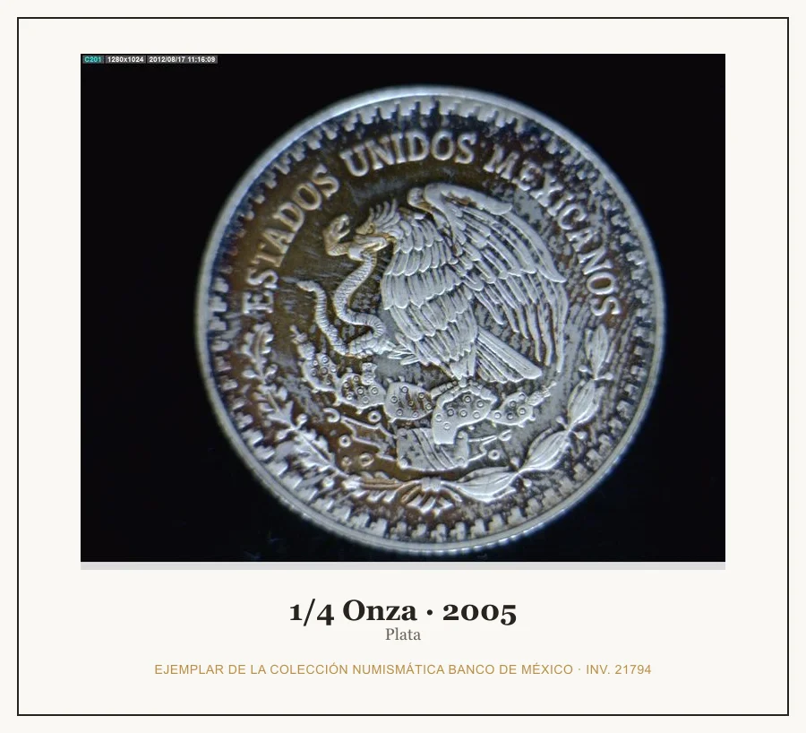 1/4 Onza · 2005 — Ejemplar de la Colección Numismática Banco de México, inv. 21794