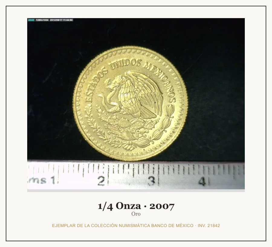 1/4 Onza · 2007 — Ejemplar de la Colección Numismática Banco de México, inv. 21842