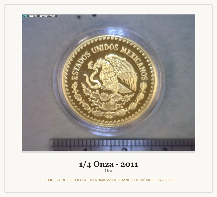 1/4 Onza · 2011 — Ejemplar de la Colección Numismática Banco de México, inv. 22688