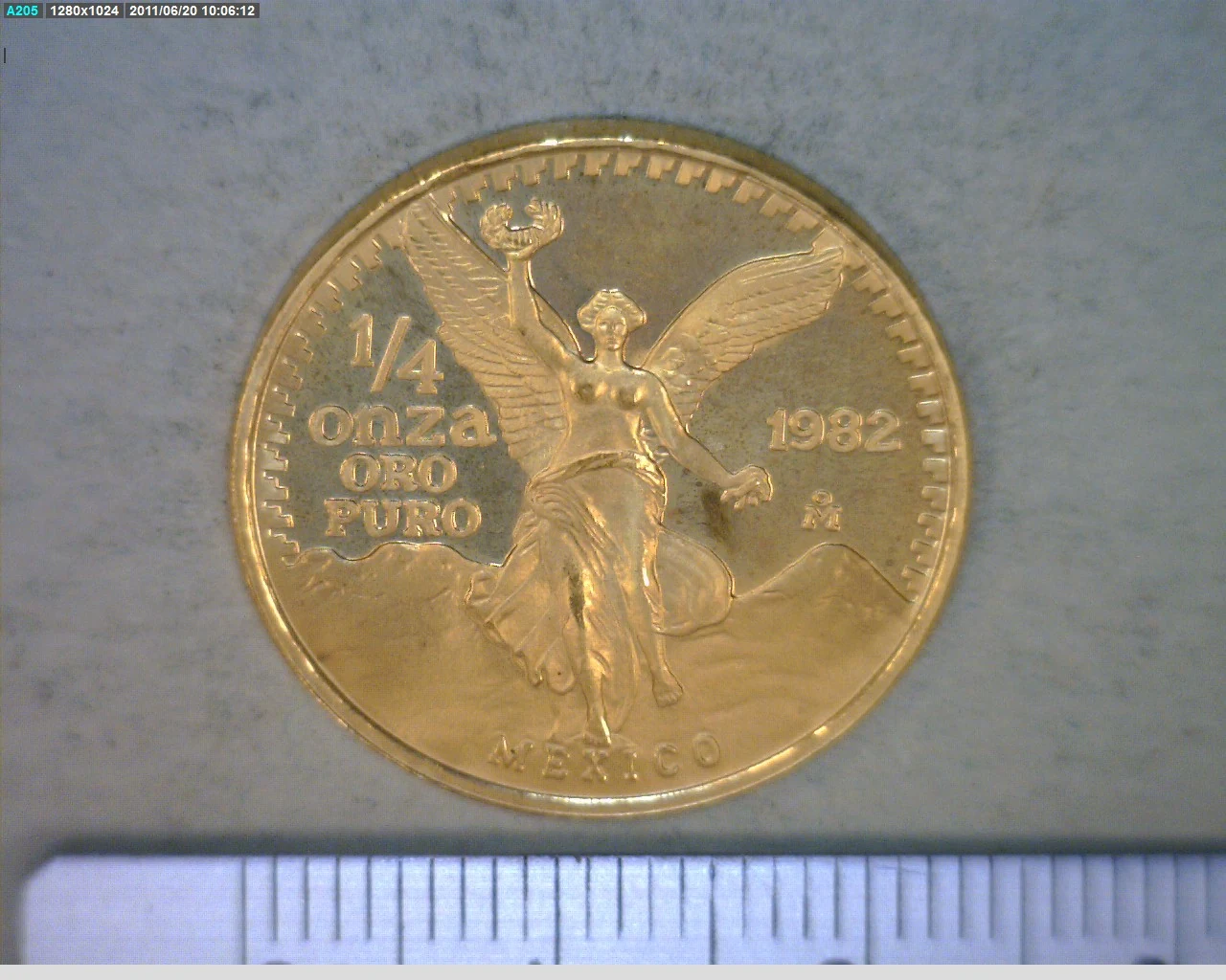 1/4 oz Libertad Oro 1982 · Inventario Banxico 16132 (reverso)