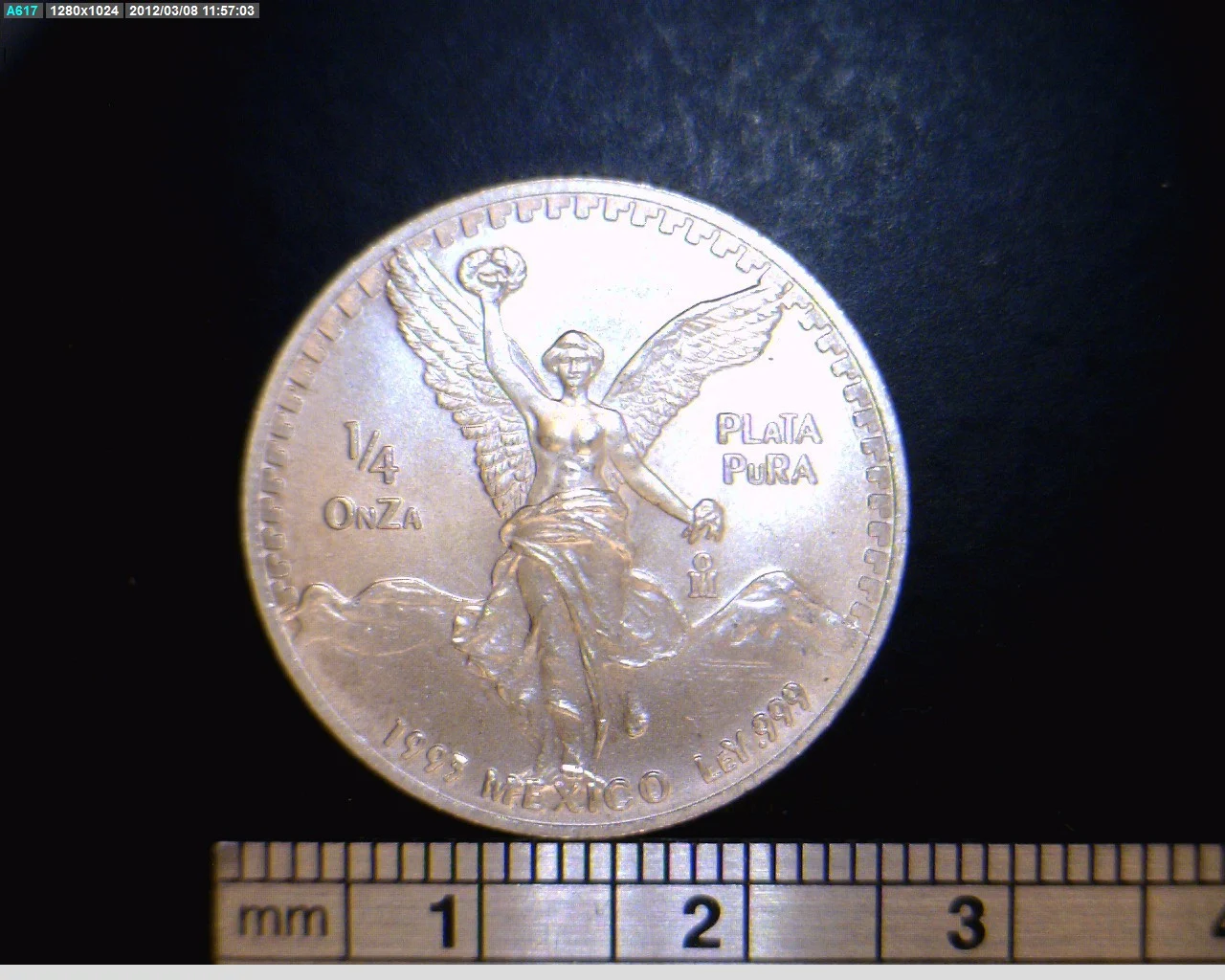 1/4 oz Libertad Plata 1993 · Inventario Banxico 17728 (reverso)