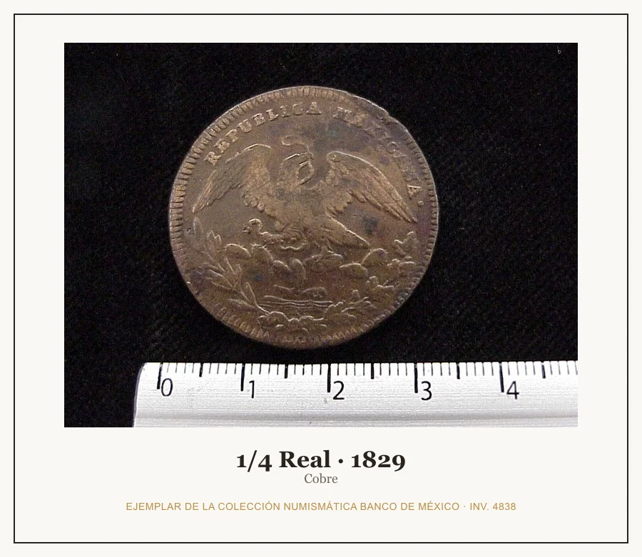 Moneda destacada de la serie misc-1/4 Reales Cobre Republica Mexic