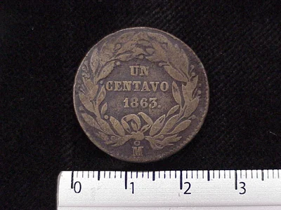 1 Centavo Cobre · Tres recto · 1863