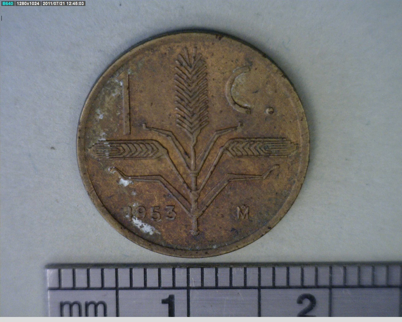 1 Centavos Latón 1953 (reverso)