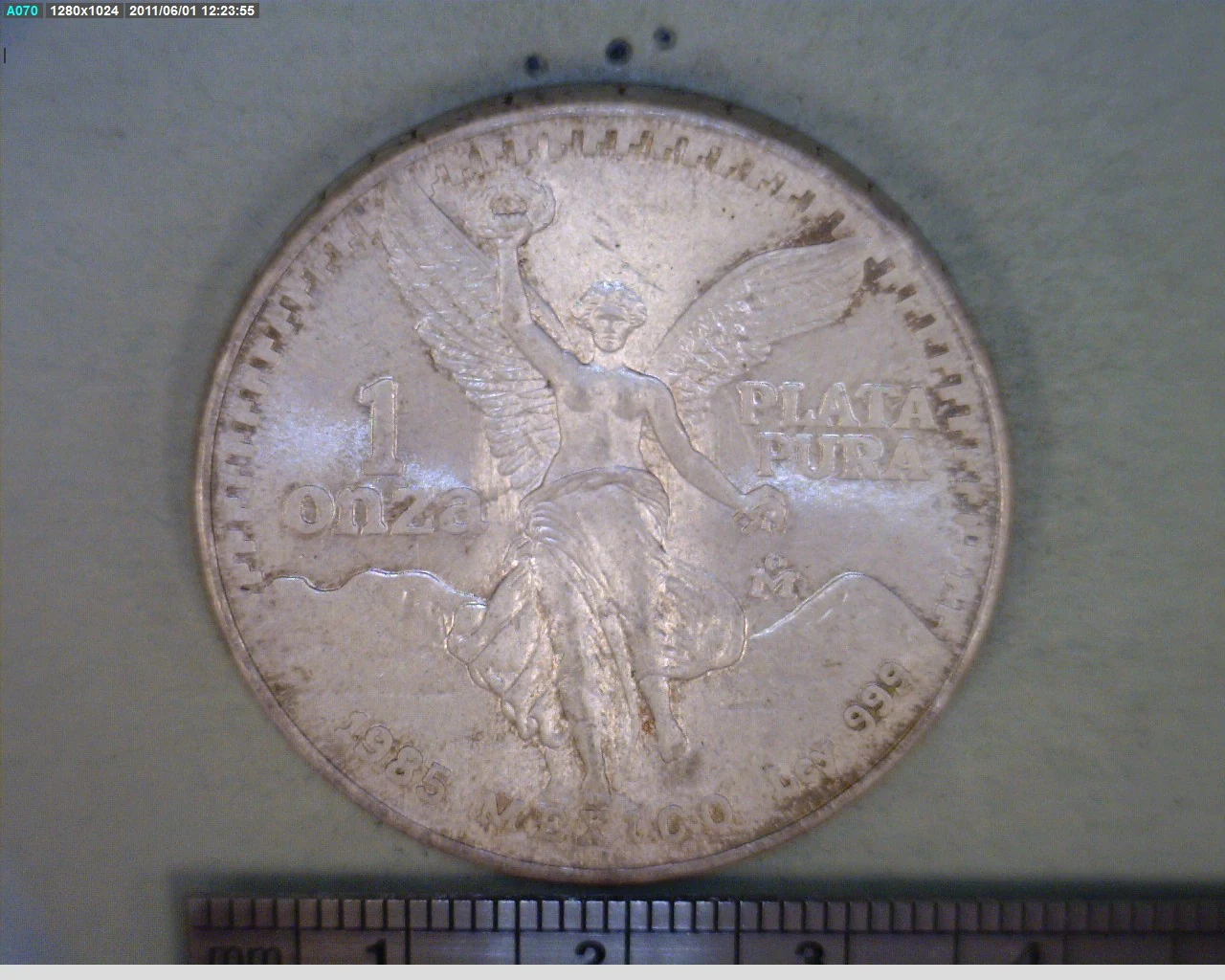 1 oz Libertad Plata 1985 · Inventario Banxico 16029 (reverso)