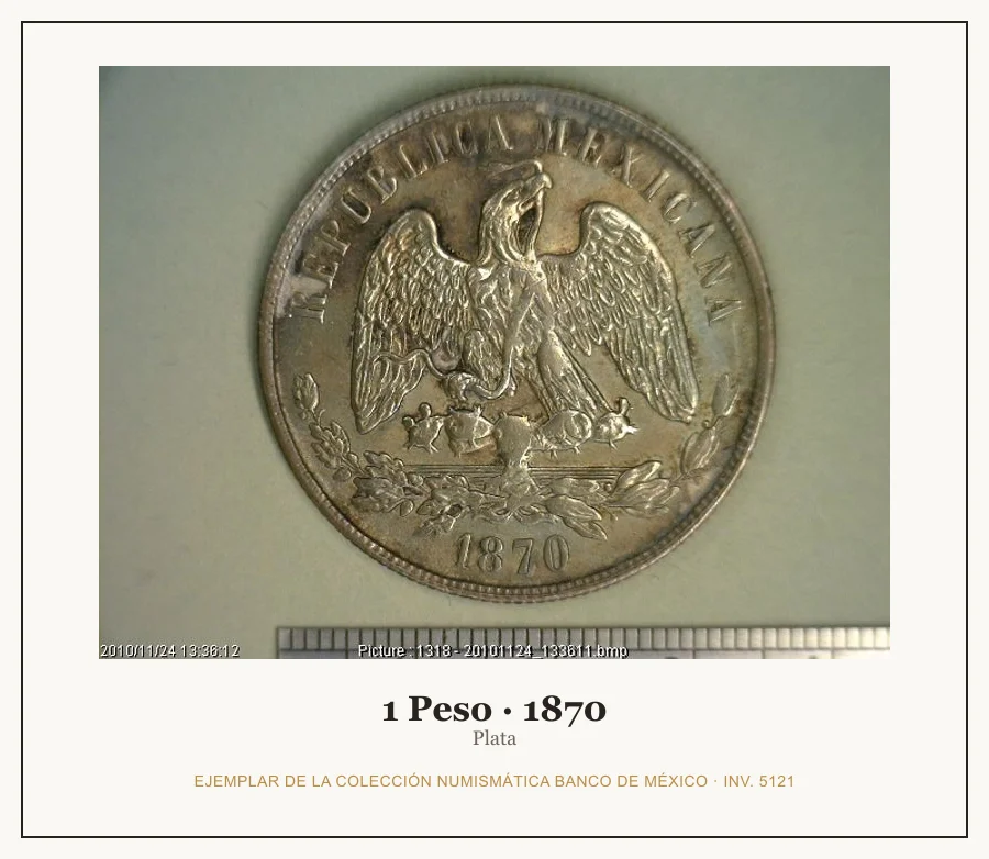 1 Peso · 1870 — Ejemplar de la Colección Numismática Banco de México, inv. 5121