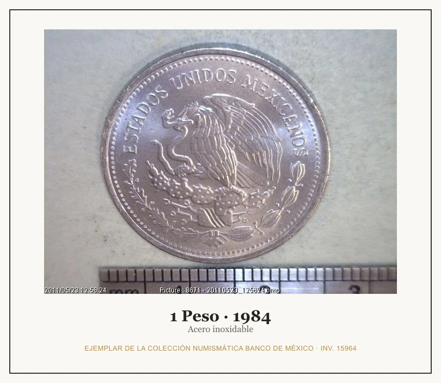 Moneda destacada de la serie 1 Pesos Acero Inoxidable