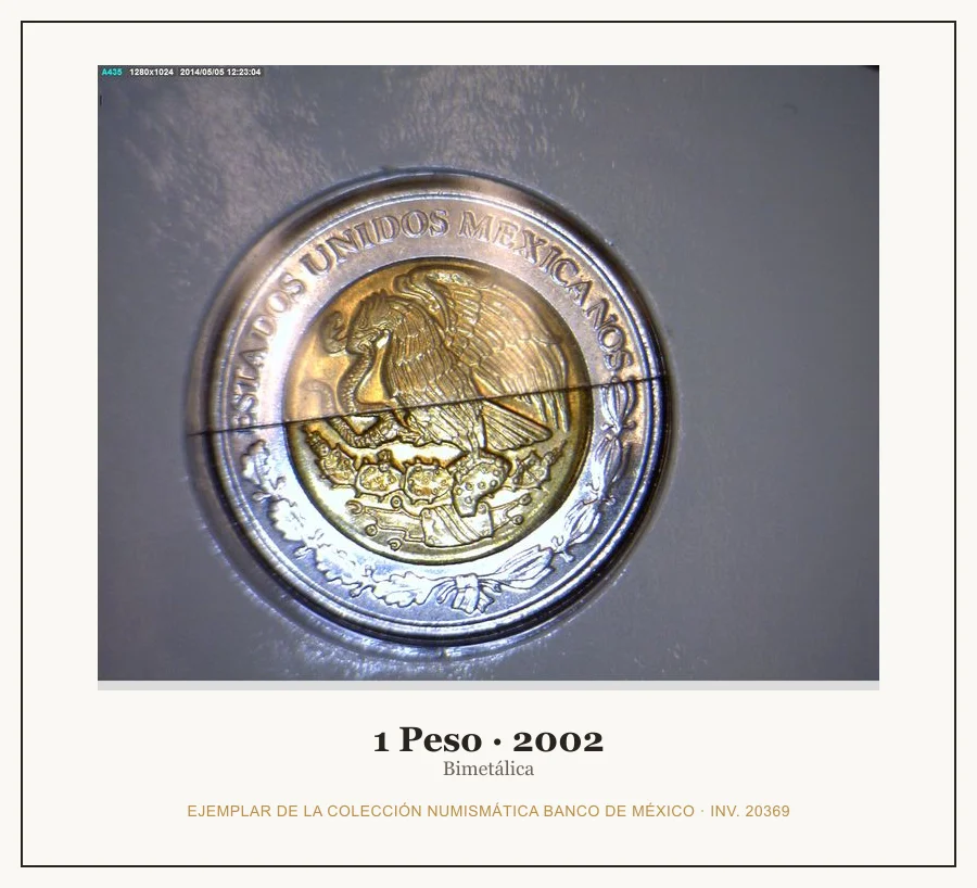 1 Peso · 2002 — Ejemplar de la Colección Numismática Banco de México, inv. 20369