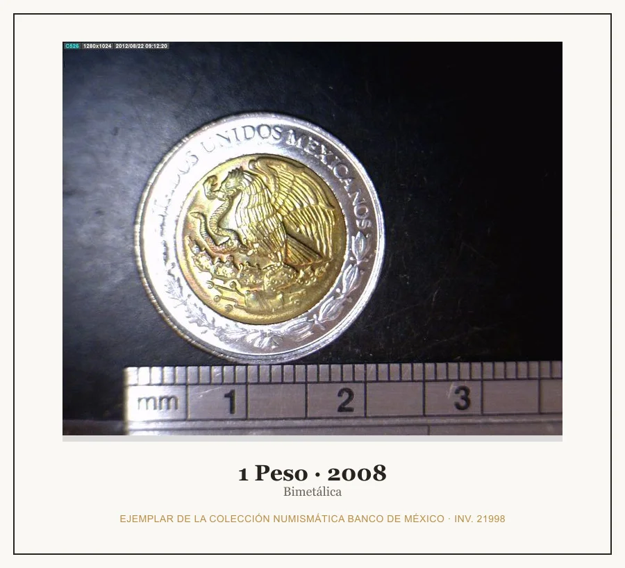 1 Peso · 2008 — Ejemplar de la Colección Numismática Banco de México, inv. 21998