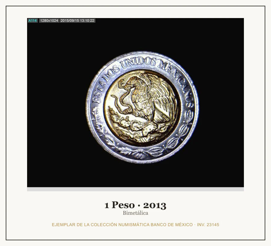 1 Peso · 2013 — Ejemplar de la Colección Numismática Banco de México, inv. 23145