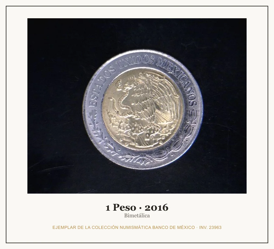 1 Peso · 2016 — Ejemplar de la Colección Numismática Banco de México, inv. 23963