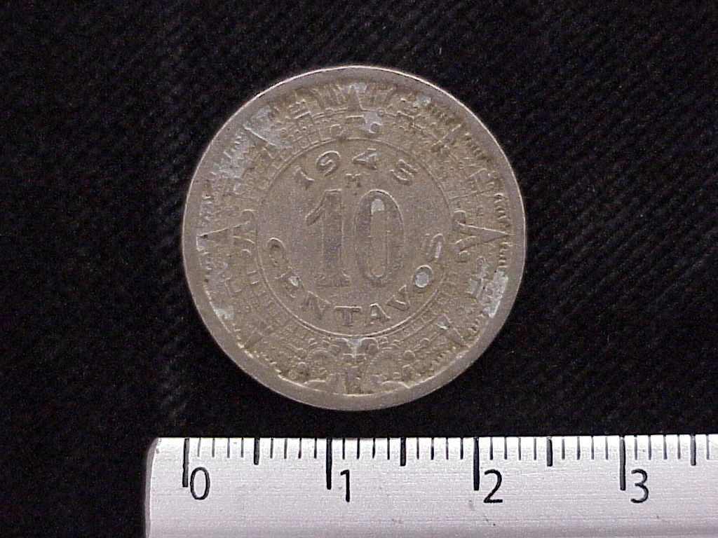 10 Cuproníquel 1945 . Inventario Banxico 12238 (reverso)