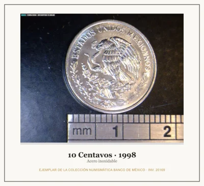 10 Centavos · 1998 — Ejemplar de la Colección Numismática Banco de México, inv. 20169