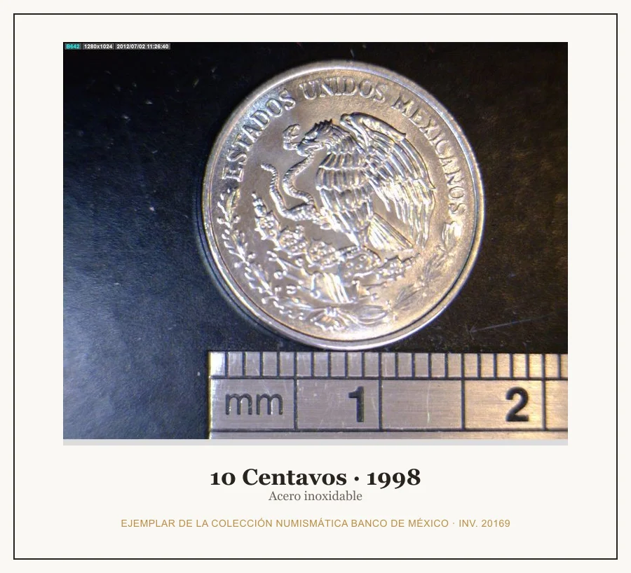 10 Centavos · 1998 — Ejemplar de la Colección Numismática Banco de México, inv. 20169