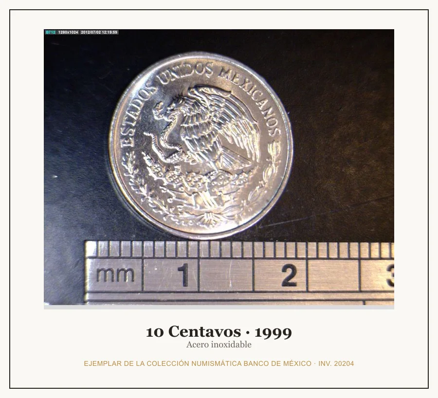 10 Centavos · 1999 — Ejemplar de la Colección Numismática Banco de México, inv. 20204
