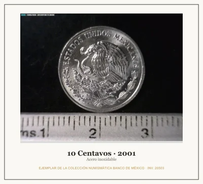 10 Centavos · 2001 — Ejemplar de la Colección Numismática Banco de México, inv. 20503