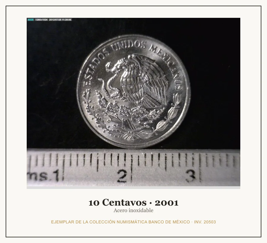 10 Centavos · 2001 — Ejemplar de la Colección Numismática Banco de México, inv. 20503
