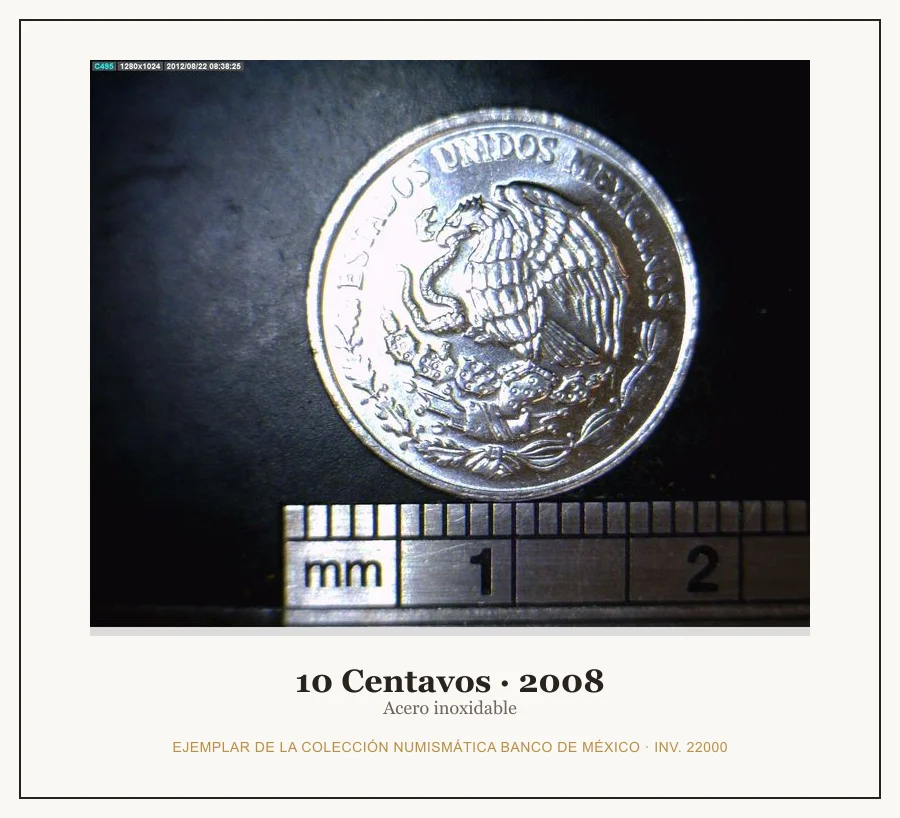 10 Centavos · 2008 — Ejemplar de la Colección Numismática Banco de México, inv. 22000