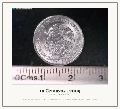 10 Centavos · 2009 — Ejemplar de la Colección Numismática Banco de México, inv. 22261